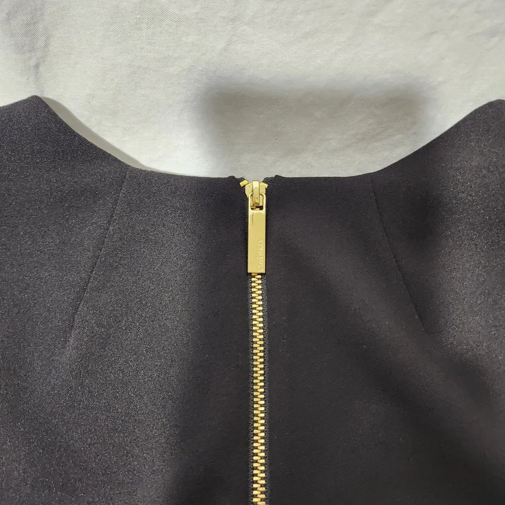 CALVIN KLEIN Minimalist Stretchy Sleeveless Gold MK Black Dress Size 6 LIKE NEW! - Picture 7 of 16